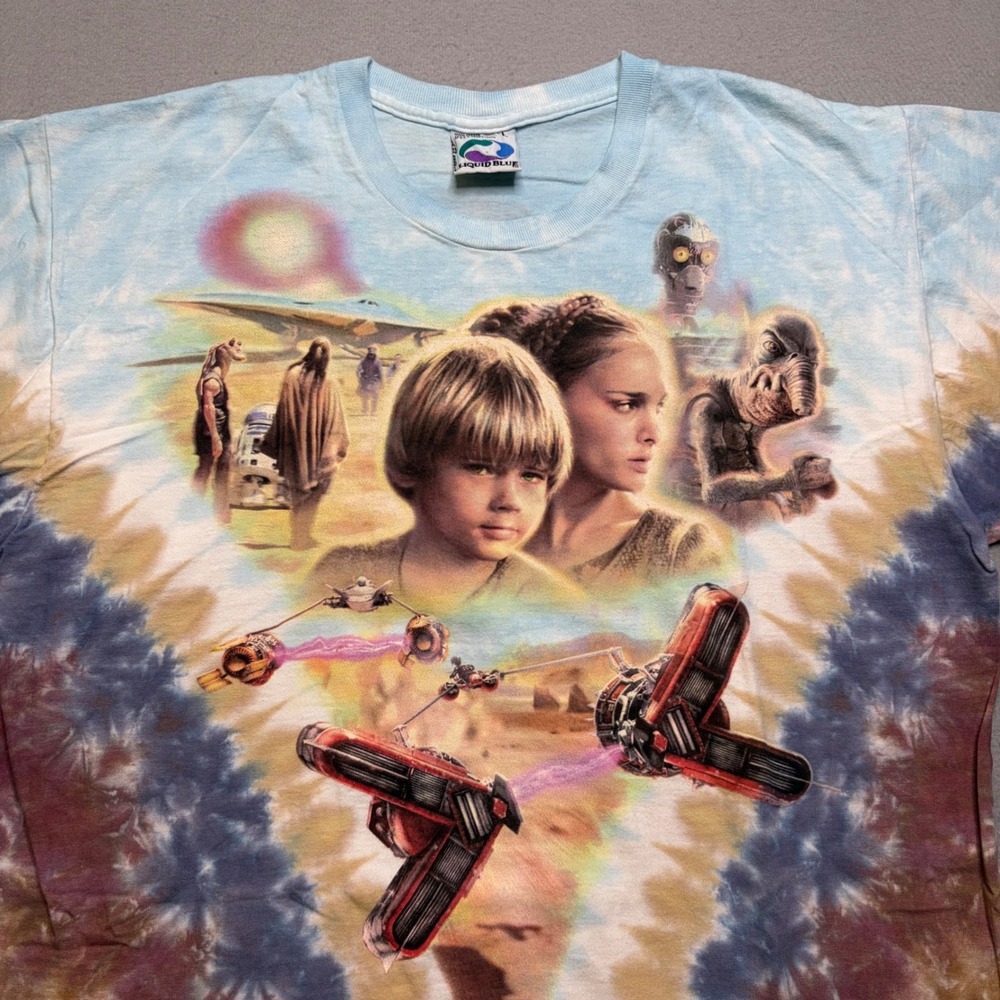 Liquid Blue T-Shirt‎ Mens Large Blue Star Wars Episode I Phantom Menace Tie Dye - Picture 2 of 11